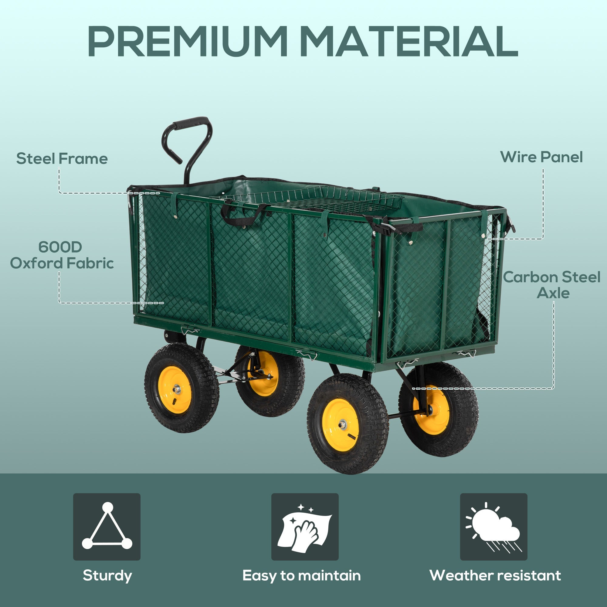 Outsunny 342L Utility Wagon Cart with Removable Mesh Sides to Convert into Flatbed for Beach Lawn Yard