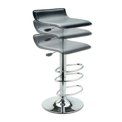 Contemporary ABS Air-Lift Swivel Bar Stool in Black Faux Leather - Free Shipping