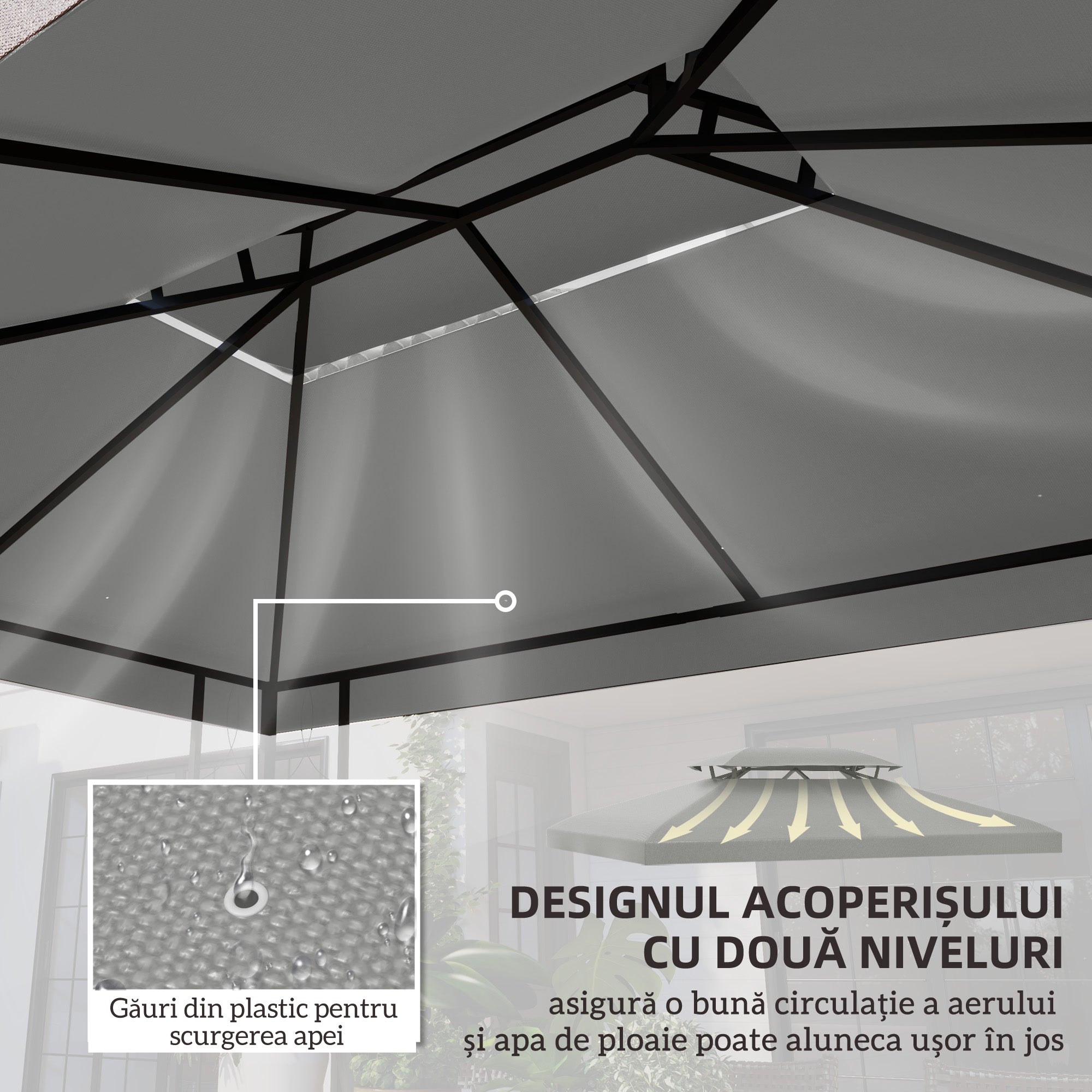 Outsunny 13' x 10' Gazebo Replacement Canopy 2 Tier Top UV Cover Pavilion Garden Patio Outdoor, Light Grey (TOP ONLY)
