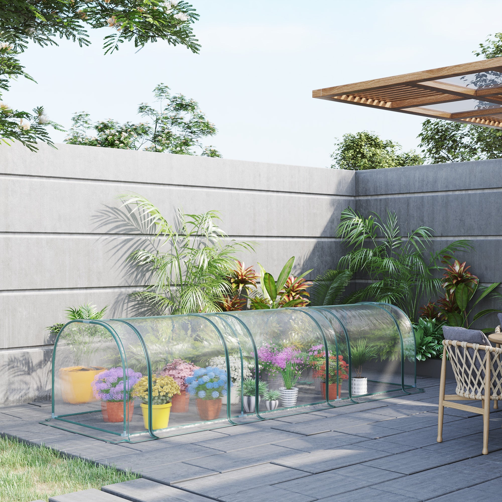 Outsunny Transparent PVC Mini Tunnel Nursery Habitat: 138"x39"x32" Garden Flora Warm Abode Steel Frame Zipped