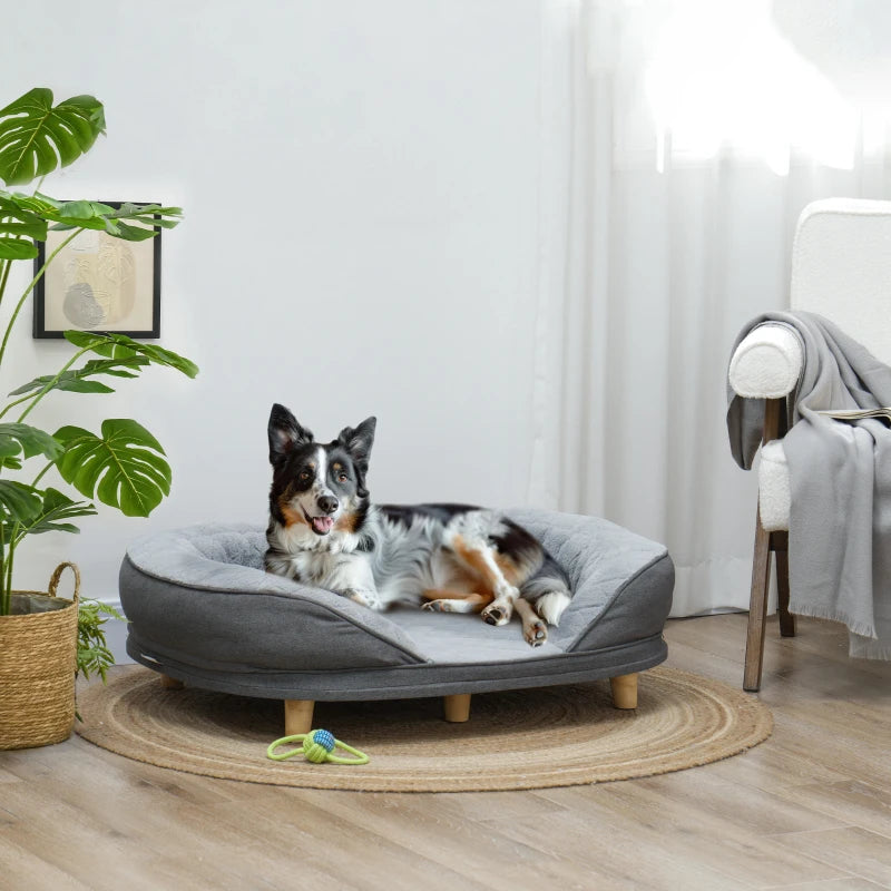Pet Sofa Bed for Large Dogs with Removable Cushion, Washable Cover, Anti-slip Foot Pads, Grey