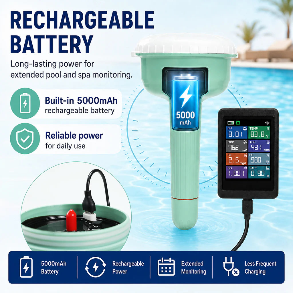 8-in-1 Smart Wi-Fi Pool Water Monitor with Tuya App – pH, ORP, Chlorine, TDS, EC, Salinity & Temperature