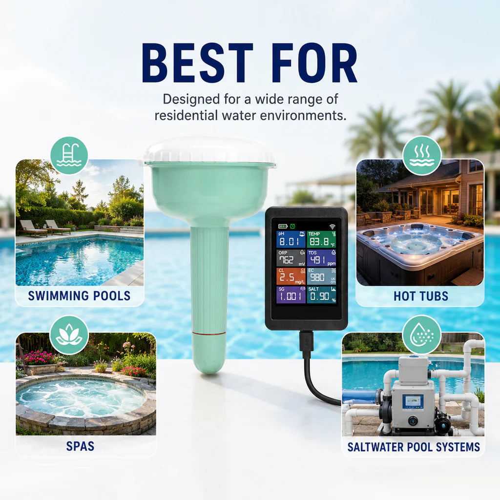 8-in-1 Smart Wi-Fi Pool Water Monitor with Tuya App – pH, ORP, Chlorine, TDS, EC, Salinity & Temperature