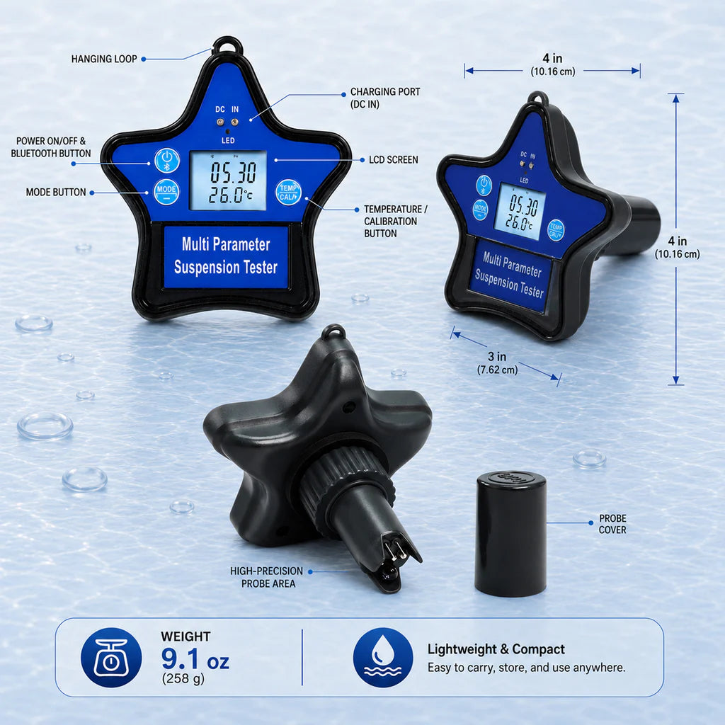 Smart Floating 9-in-1 Water Quality Tester with Wi-Fi, Tuya App & Rechargeable Battery