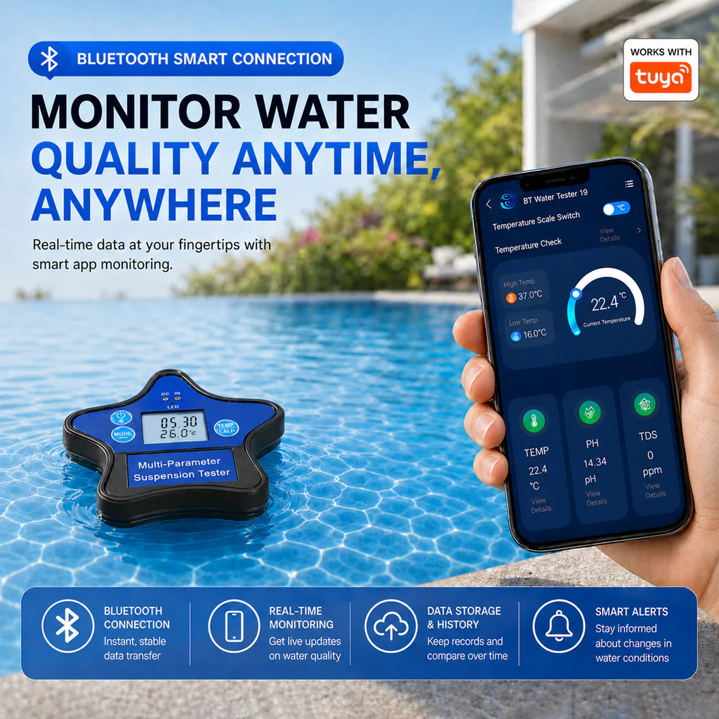 Smart Floating 9-in-1 Water Quality Tester with Wi-Fi, Tuya App & Rechargeable Battery
