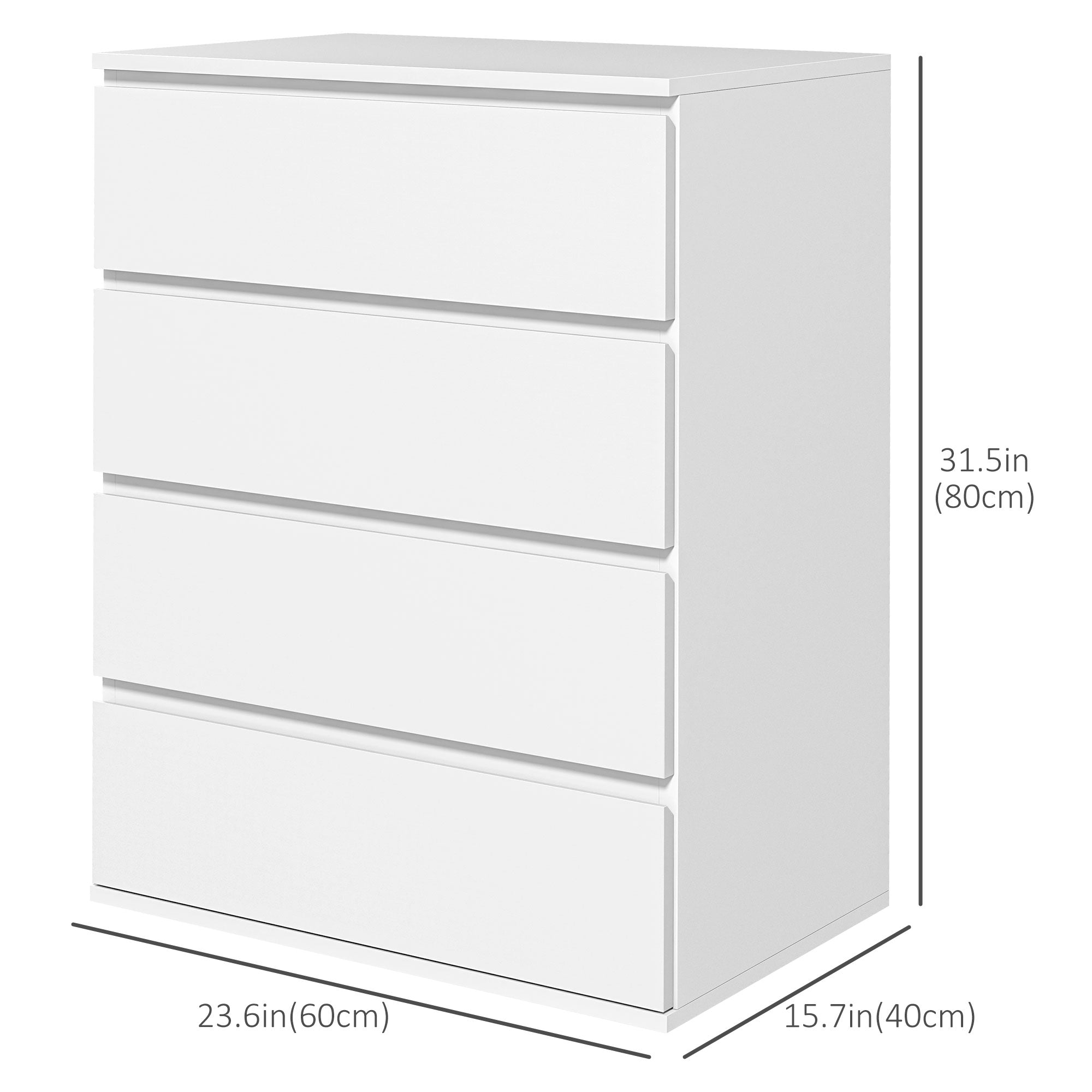 HOMCOM 4 Drawer Cabinet, High Gloss Drawer Chest for Bedroom, Chest of Drawers with Metal Runners and Groove Handles, White