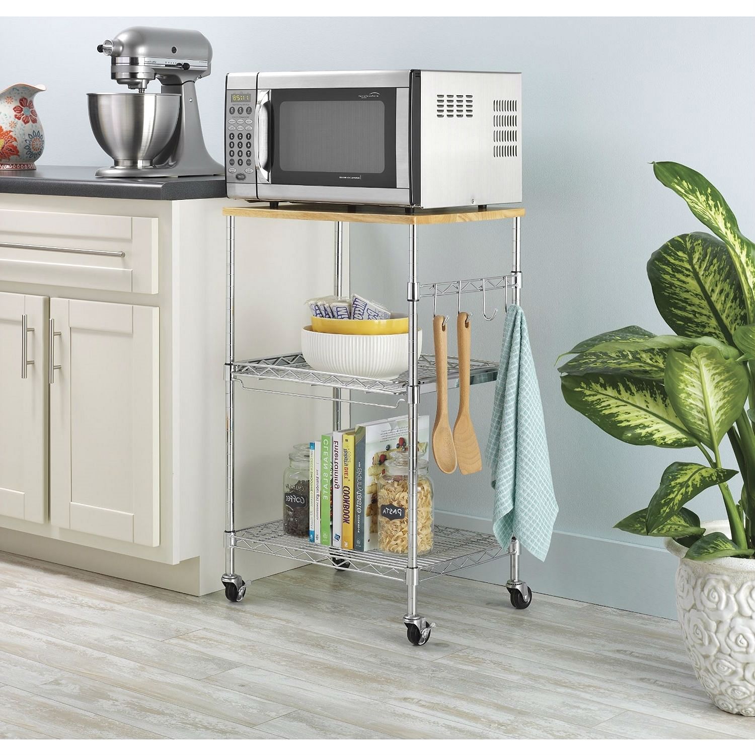 Sturdy Metal Kitchen Microwave Cart with Adjustable Shelves and Locking Wheels - Free Shipping