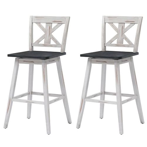 Set of 2 White Wood 29-in Modern Kitchen Dining Farmhouse Swivel Seat Barstools - Free Shipping