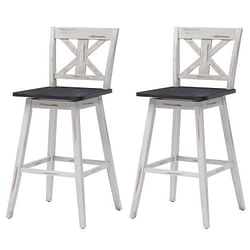 Set of 2 White Wood 29-in Modern Kitchen Dining Farmhouse Swivel Seat Barstools - Free Shipping