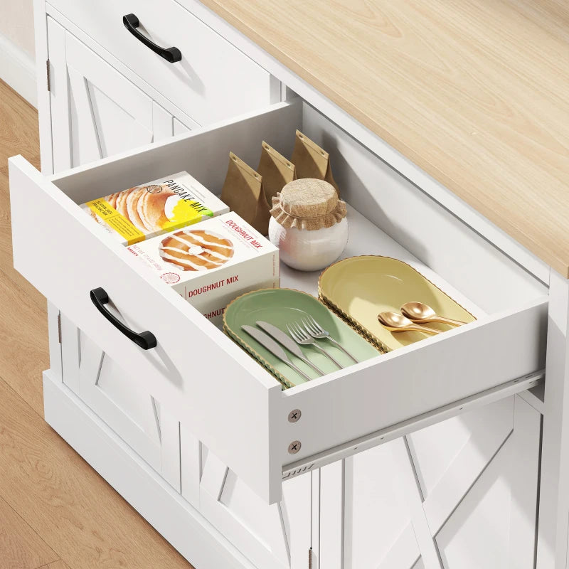 69" Kitchen Pantry Cabinet with Charging Station Kitchen Cabinet with Microwave Stand 7 Gallon Trash Can Cabinet White