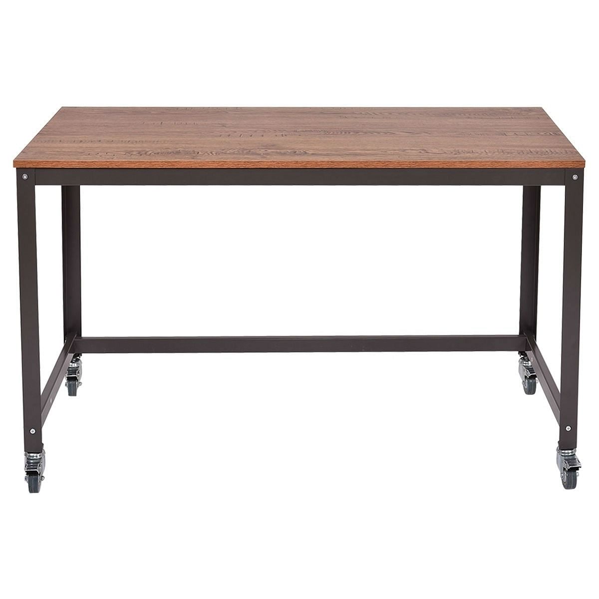 Industrial Modern Steel Frame Wood Top Computer Desk with Locking Wheels - Free Shipping