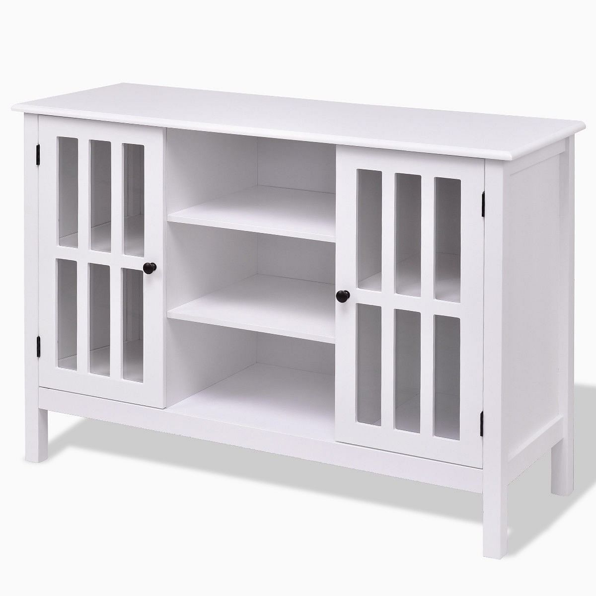 White Wood 43-inch TV Stand with Glass Panel Doors - Free Shipping