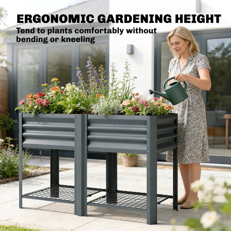 Raised Garden Bed with Legs Storage Shelf Elevated Planter Box 31.5" for Flowers Vegetables Dark Grey