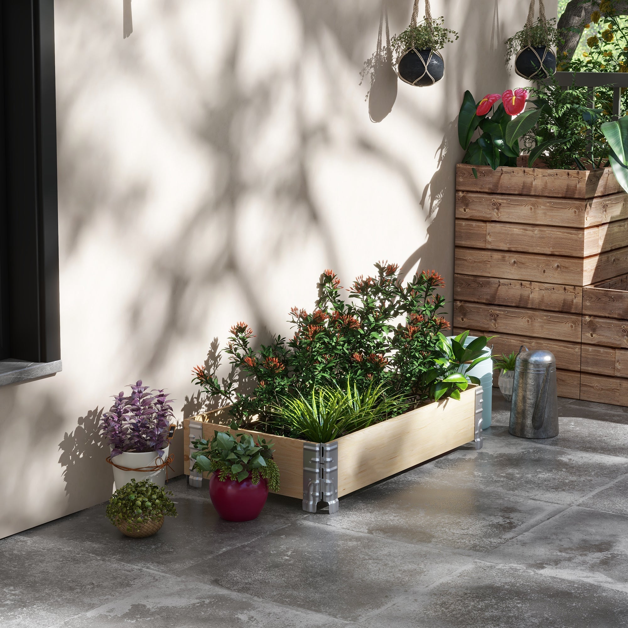 Outsunny Foldable Wooden Raised Planter: Garden Bed for Outdoor Veggies/Flowers/Herbs, Easy Assembly