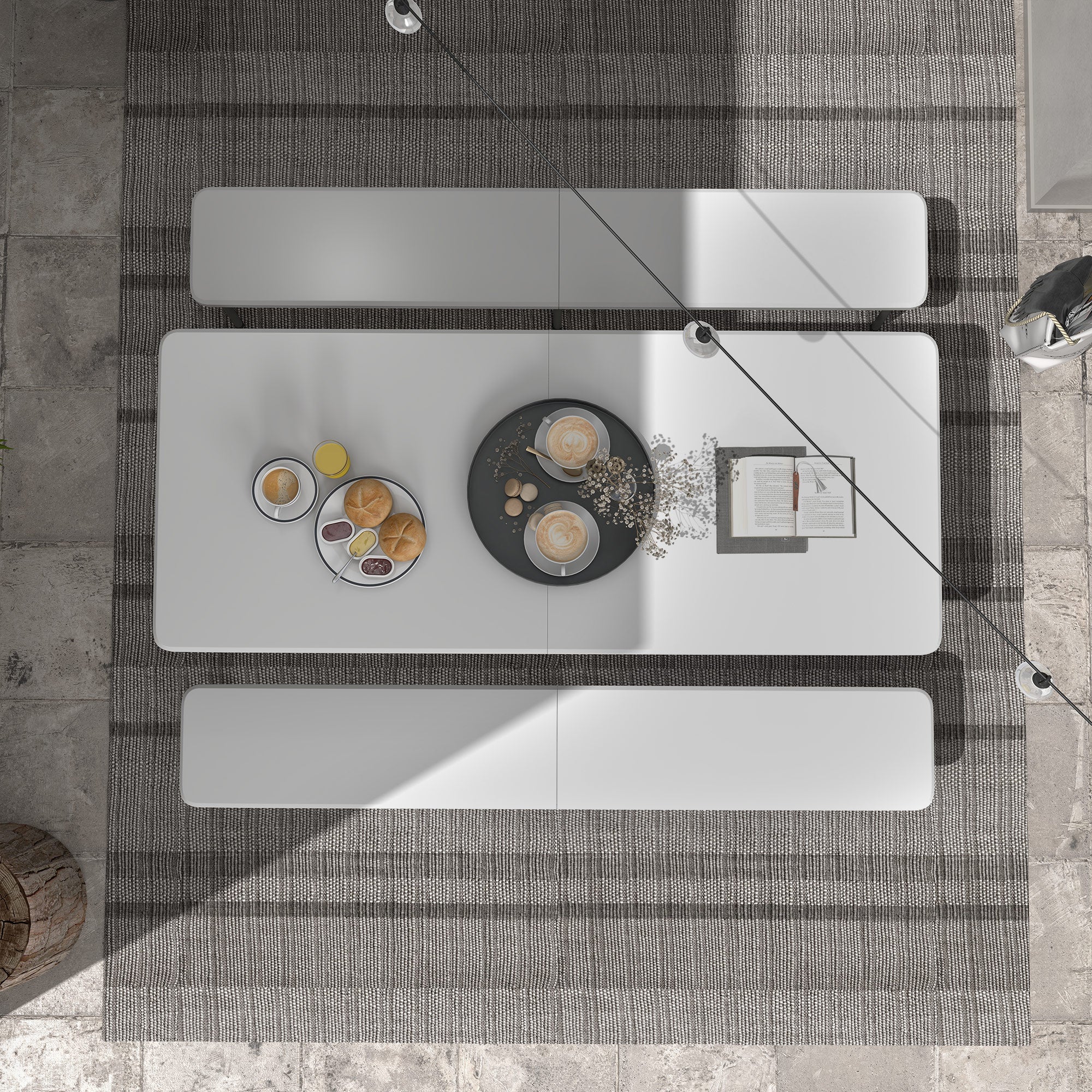 Outsunny 72" Folding Picnic Table Set, 2 Benches, 3-Piece Outdoor HDPE German Style Biergarten Foldable Beer Table for 6, White