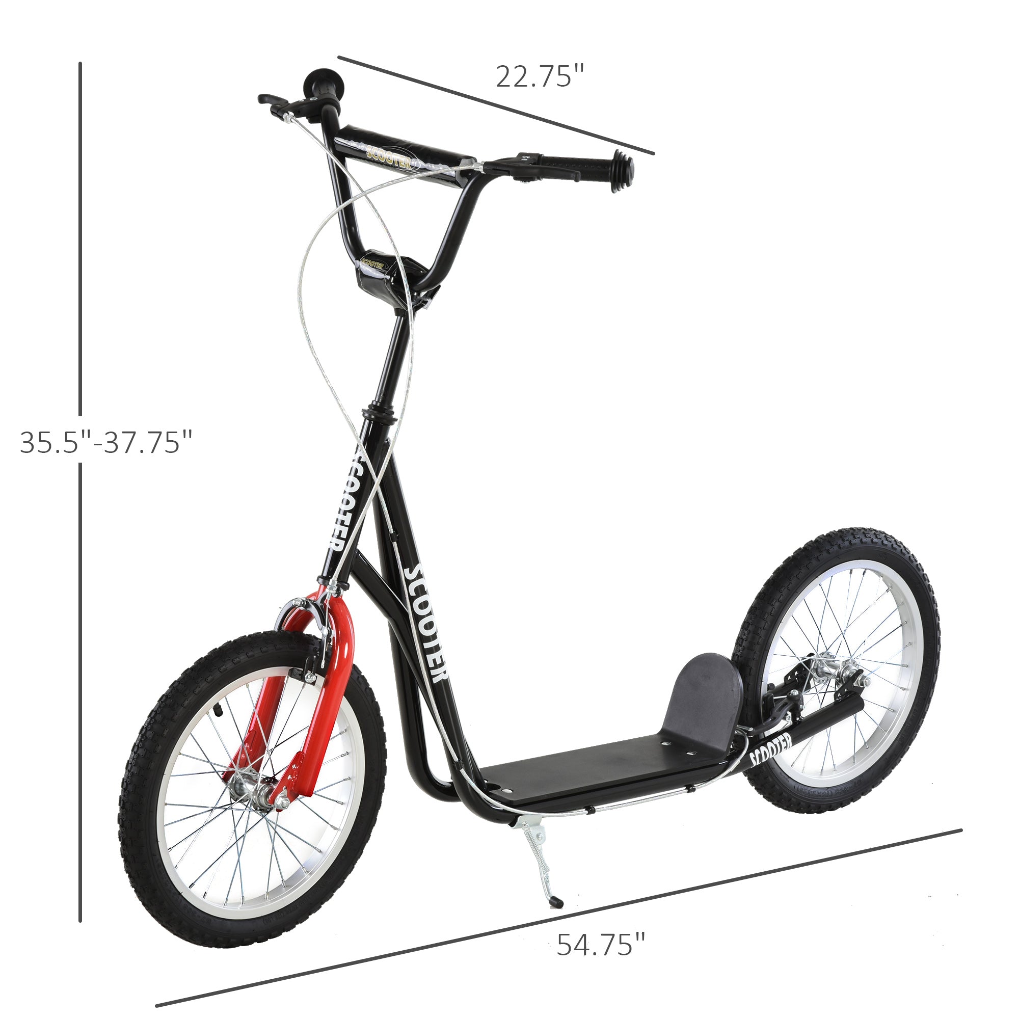 Aosom Canada Youth Street Kick Scooter for Teens Kids 5+ Years Old with 16'' Inflatable Wheel Dual Brakes Black