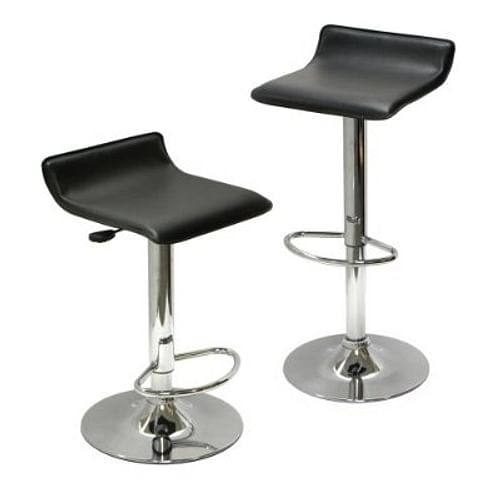 Set of 2 Modern Air-Lift Adjustable Bar Stools with Black Seat - Free Shipping