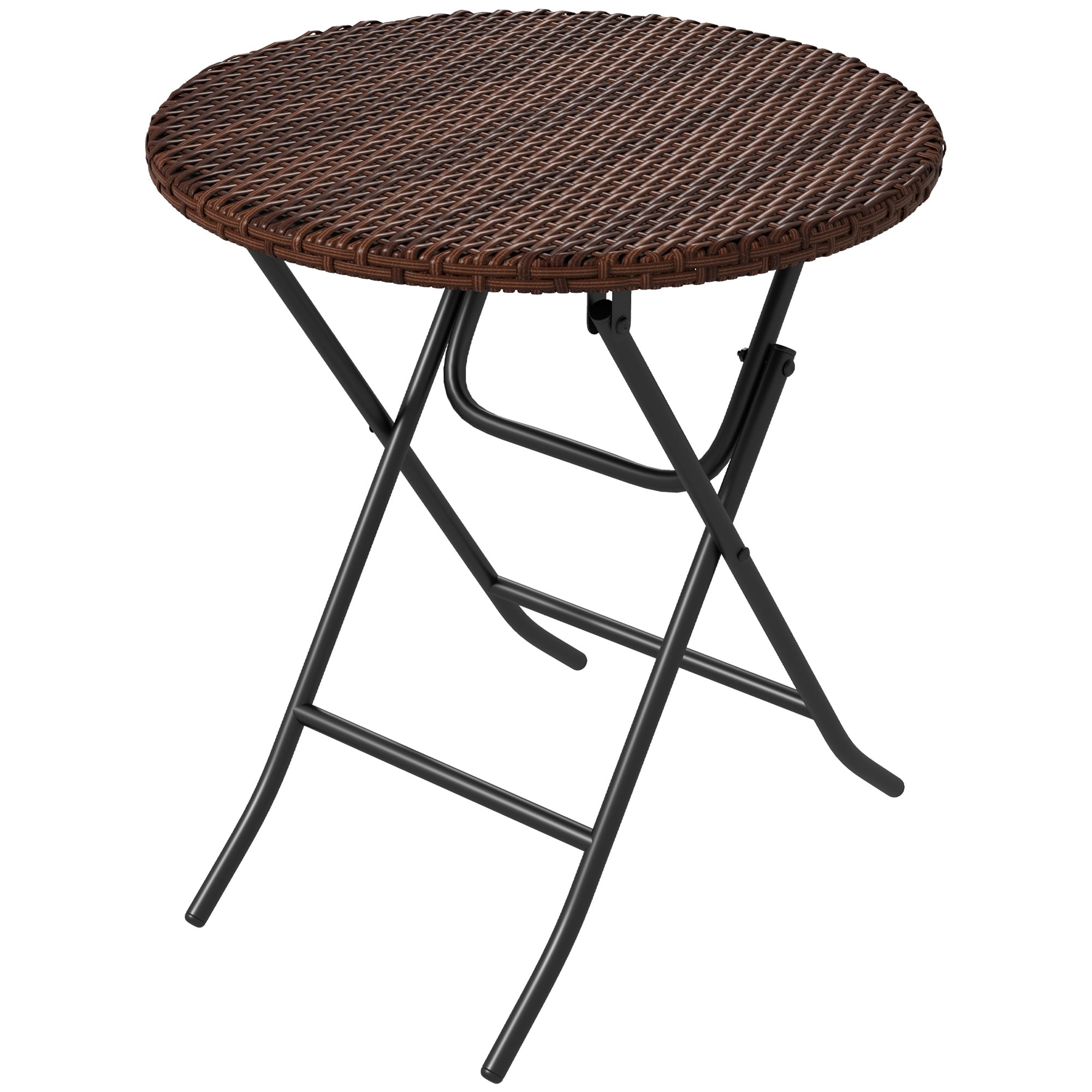 Outsunny Foldable Rattan Side Table Outdoor PE Wicker End Table Φ23.6" x 27.6" H Brown Patio Furniture