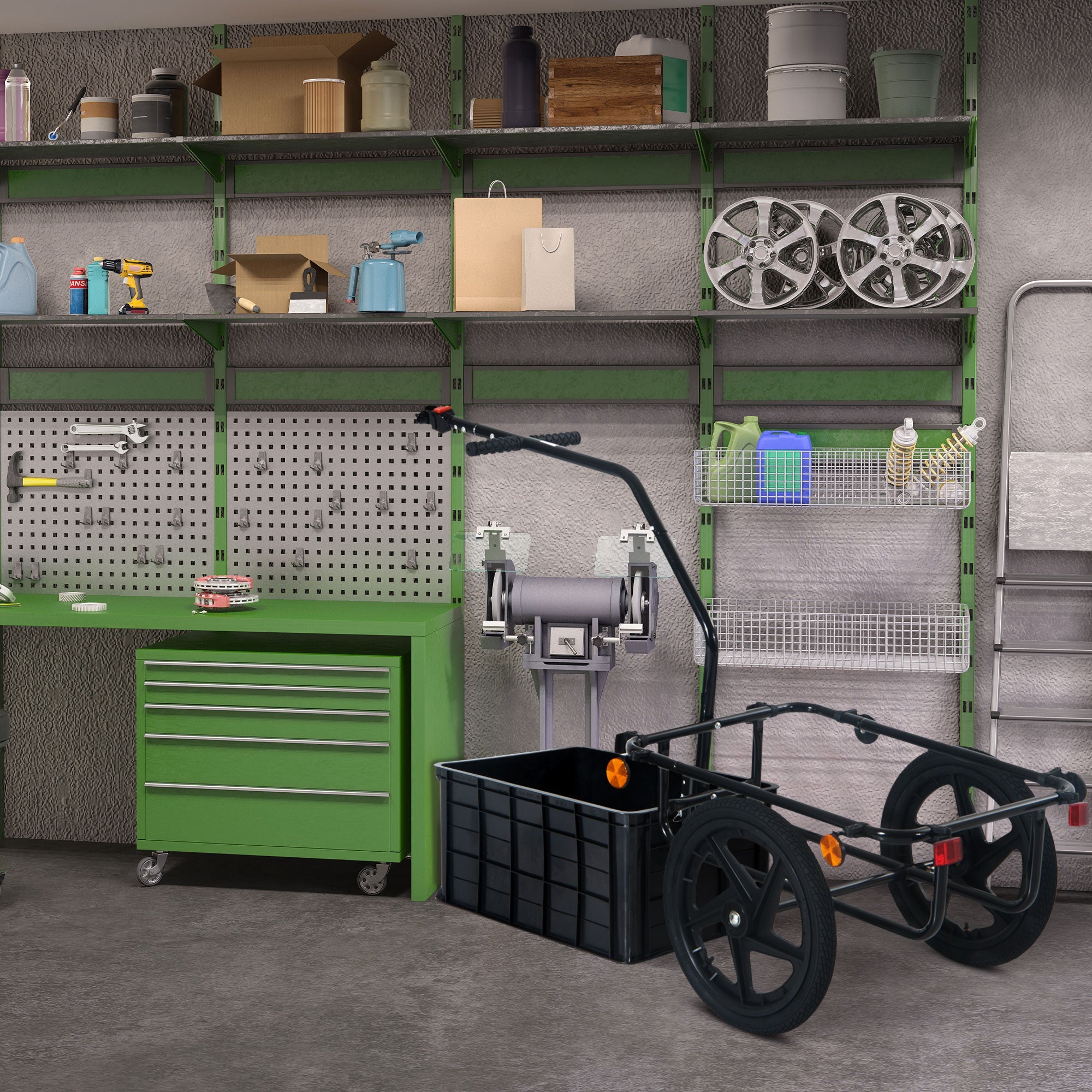 Aosom Luggage Cart Stroller Wagon with Double Wheel Internal Frame Enclosed Bicycle Cargo Trailer Multi-functional Steel, Black