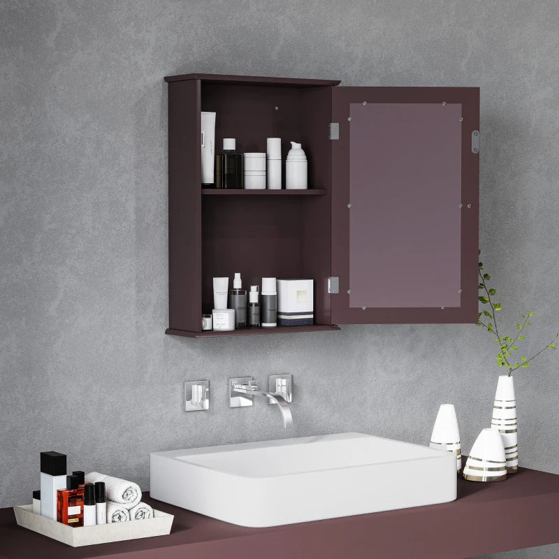 Bathroom Mirror Cabinet, Wall Mounted Medicine Cabinet with Door and Shelves, Dark Brown