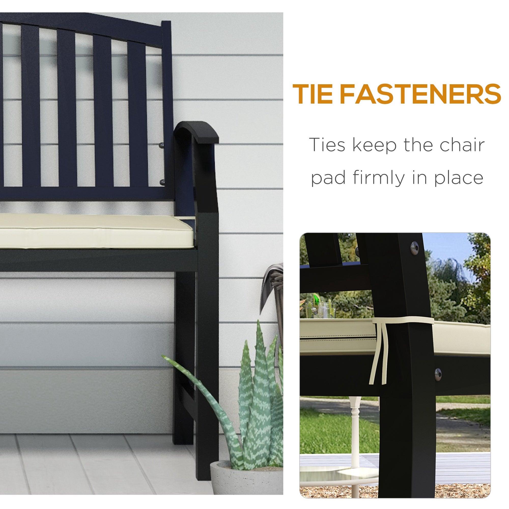 Outsunny Patio Bench Cushion 2-Seater Outdoor Swing Seat Pad with Zipper Ties Cream White