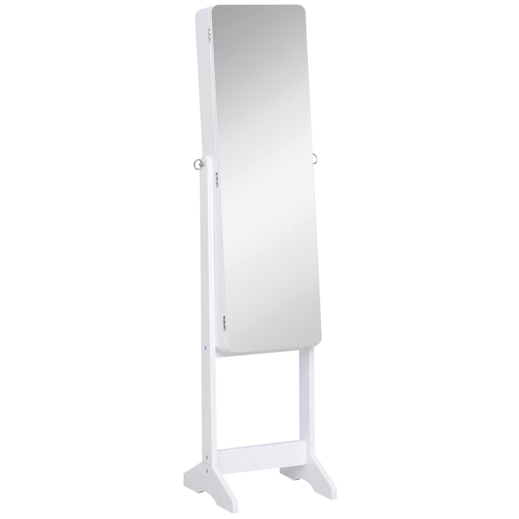 HOMCOM Mirrored Jewelry Armoire LED Lights Freestanding Organizer Adjustable Angle Lockable Cabinet White