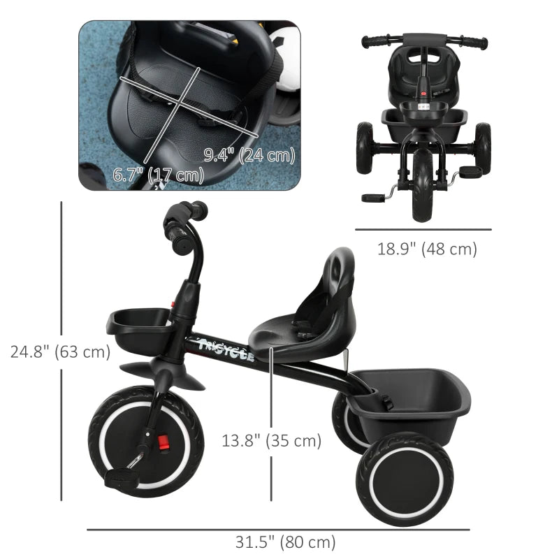 Qaba Tricycle for 2-5 Years Old, Toddler Bike with Adjustable Seat, Black