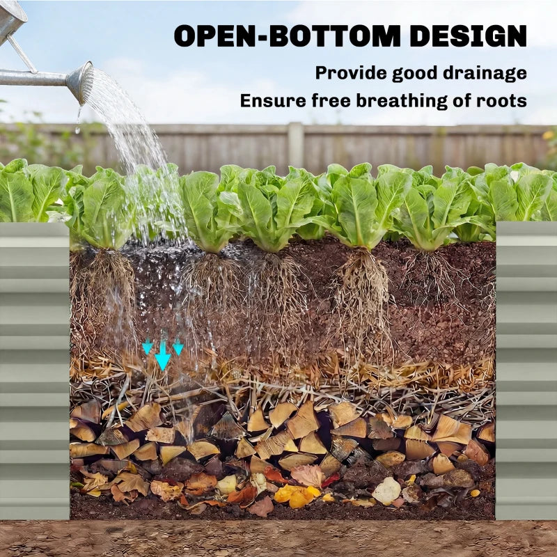 8 x 1.3 x 1.5ft Galvanized Raised Garden Bed, Reinforced Outdoor Planter Box with Open Bottom, Light Grey