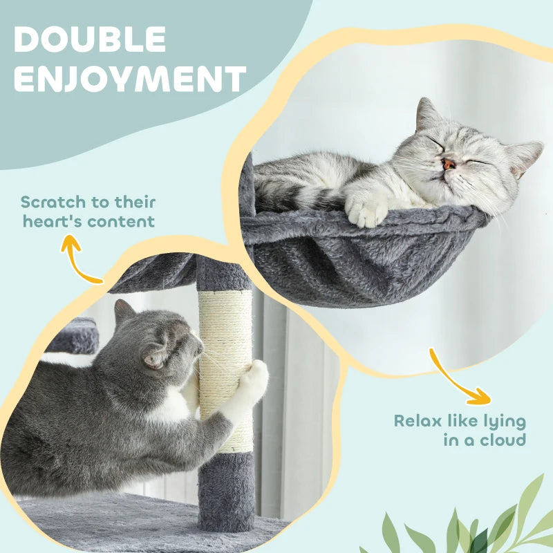 91"-98" Floor to Ceiling Cat Tree with 2 Condos, Hammock and Sisal Scratching Posts, for Indoor, Dark Grey