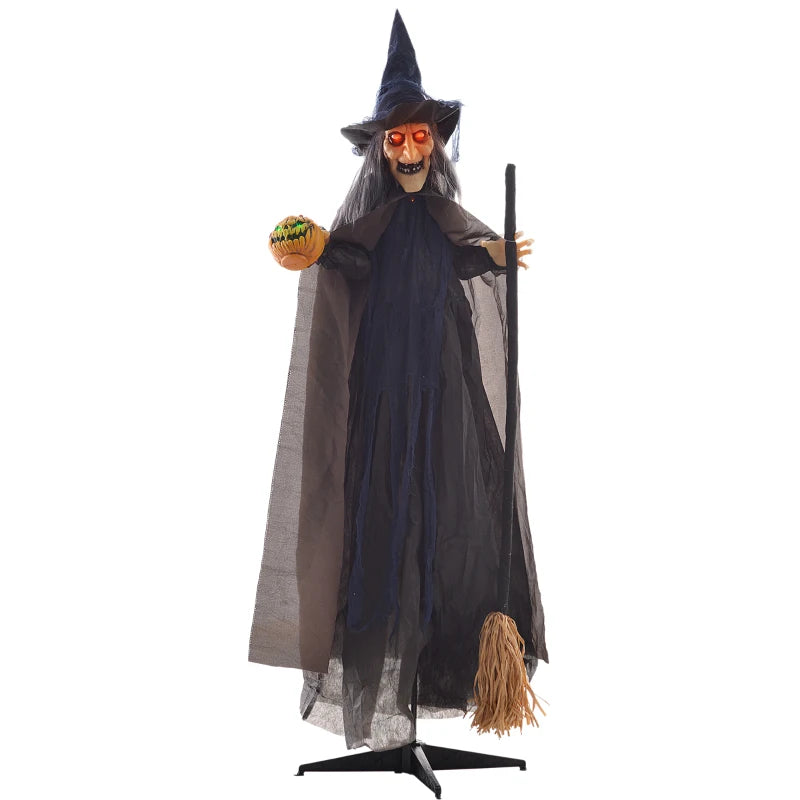HOMCOM 6.4' Life-Size Winged Grim Reaper – Animated Halloween Decoration, Light-Up Eyes