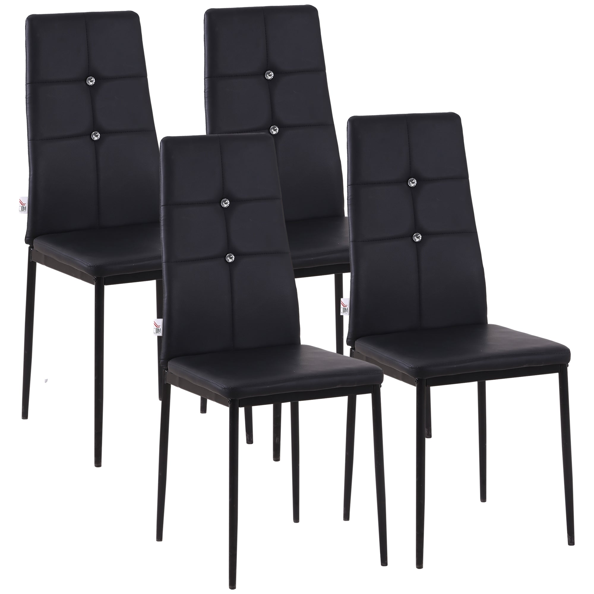HOMCOM Set of 4 Modern Dining Chairs Black Faux Leather Upholstered with Button Tufted Back Metal Legs