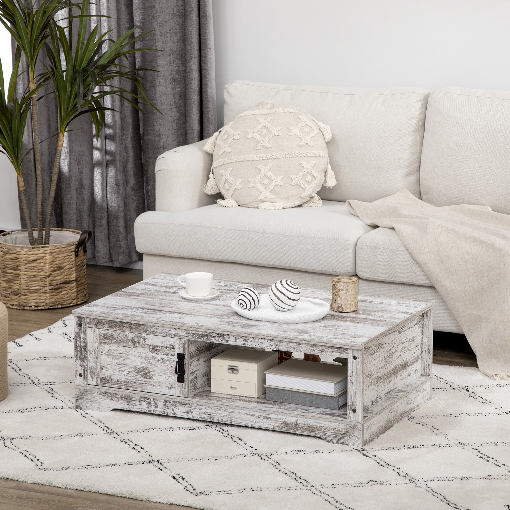 HOMCOM Vintage Tea Table: Coffee Table with Storage Cabinet for Living Room/Bedroom, White