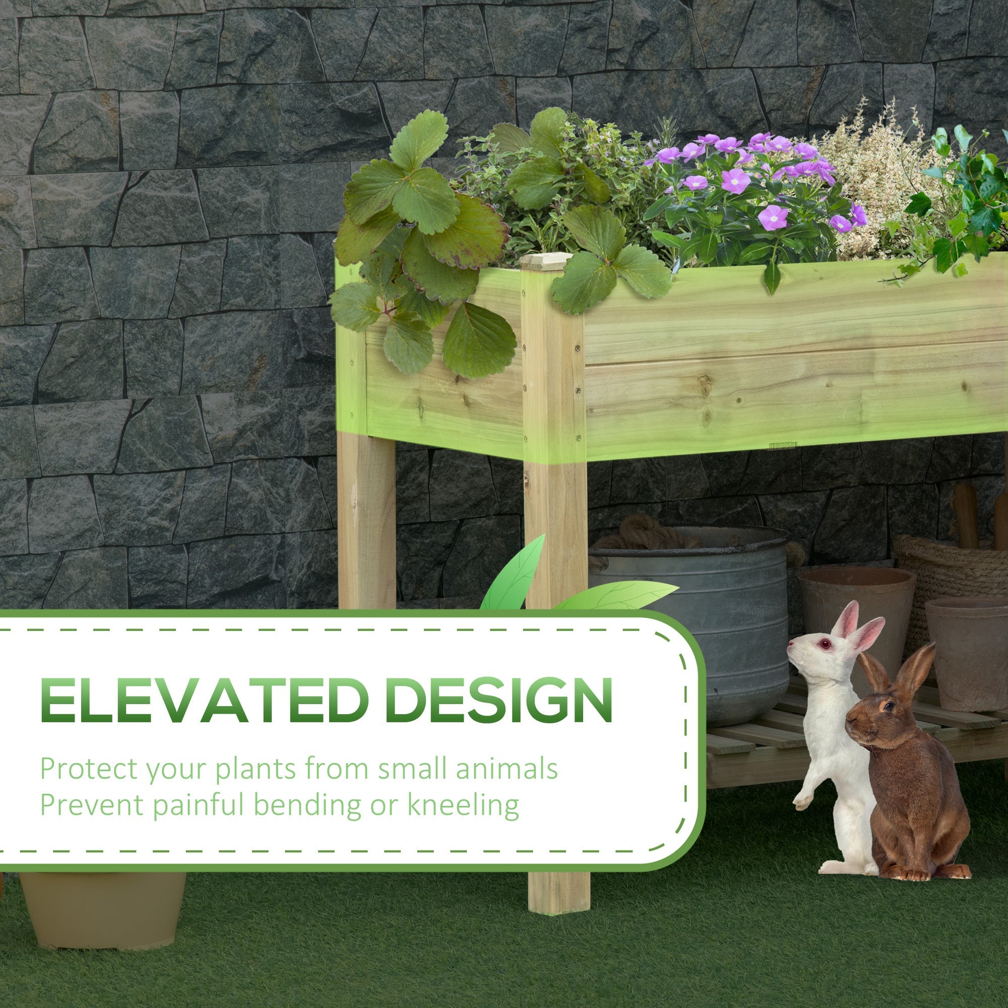 Outsunny 45" x 22" x 33" Raised Garden Bed with Legs and Storage Shelf, Elevated Wooden Planter Box, Gardening Standing Growing Bed