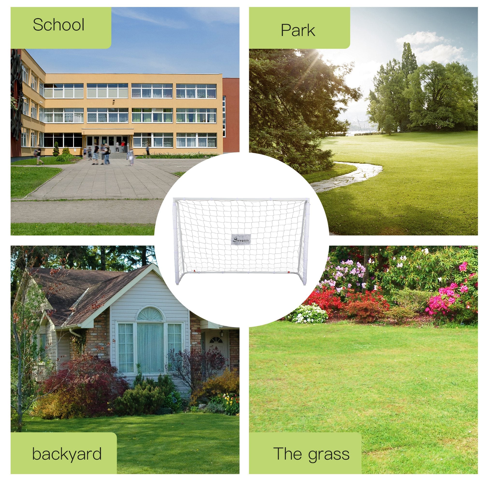 Soozier 6ft x 4ft Soccer Goal Net with Metal Frame, PE Mesh, Ground Stakes, Easy Assembly, White