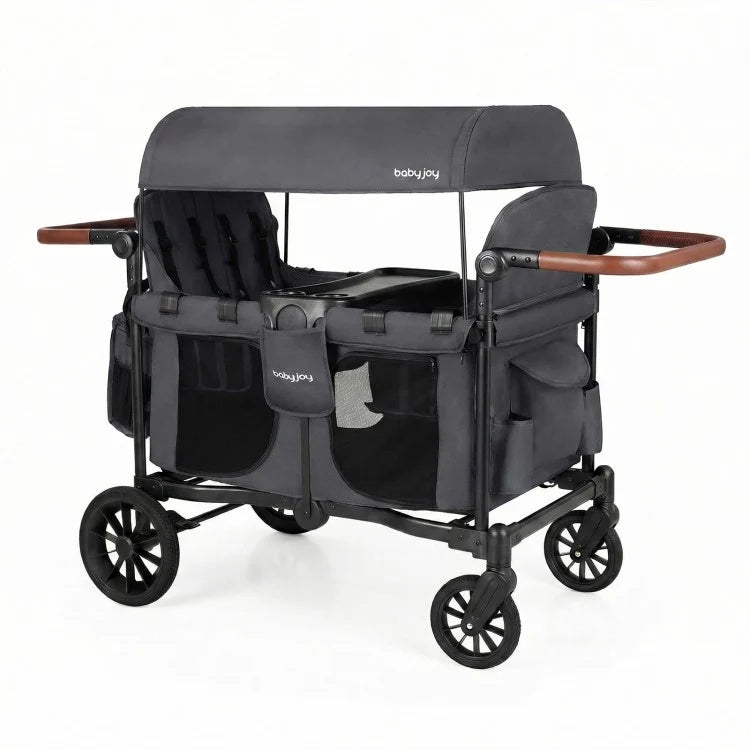 Wagon Stroller for 4 Kids – Foldable 4-Seater Push & Pull Toddler Wagon (Gray)
