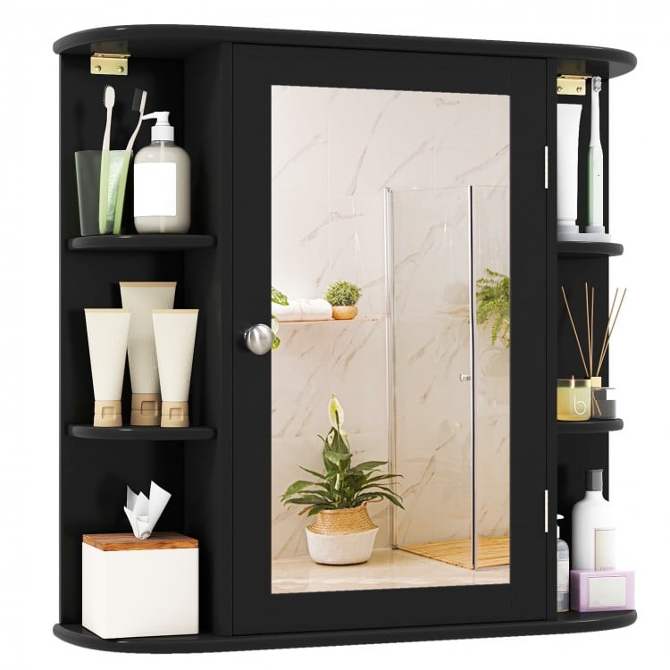 Wall-Mounted Bathroom Mirror Cabinet with Storage Shelves-Black