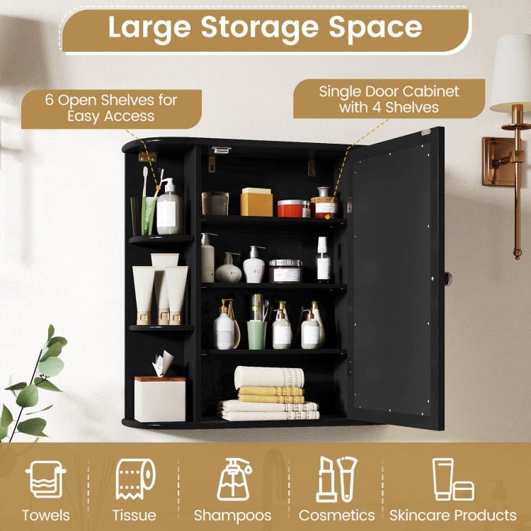 Wall-Mounted Bathroom Mirror Cabinet with Storage Shelves-Black