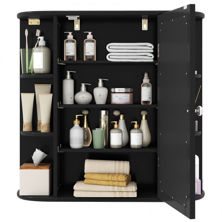 Wall-Mounted Bathroom Mirror Cabinet with Storage Shelves-Black