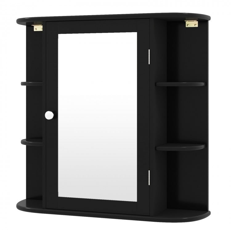 Wall-Mounted Bathroom Mirror Cabinet with Storage Shelves-Black