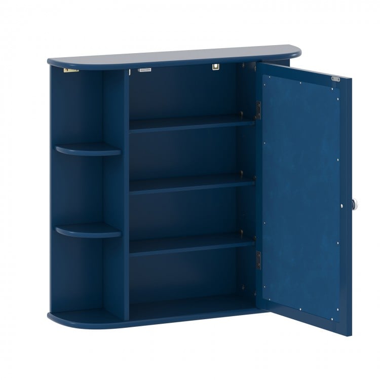 Wall-Mounted Bathroom Mirror Cabinet with Storage Shelves-Blue