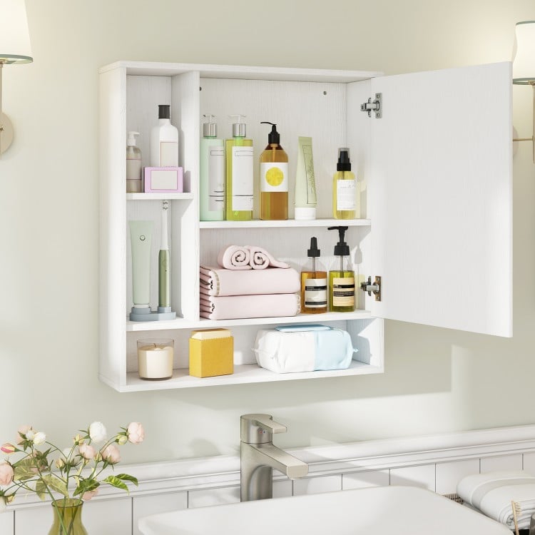 Wall Mounted Bathroom Cabinet with Mirror Single Door-White