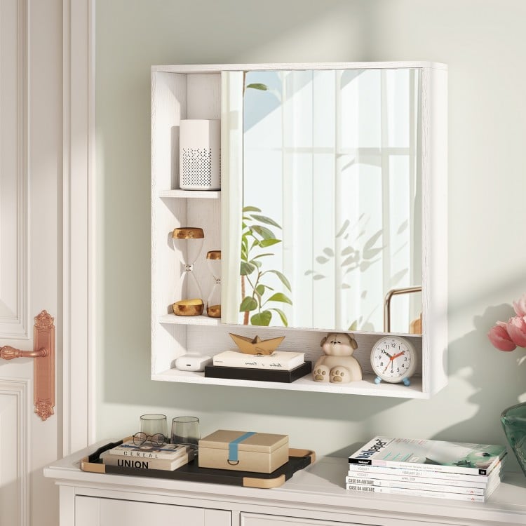Wall Mounted Bathroom Cabinet with Mirror Single Door-White