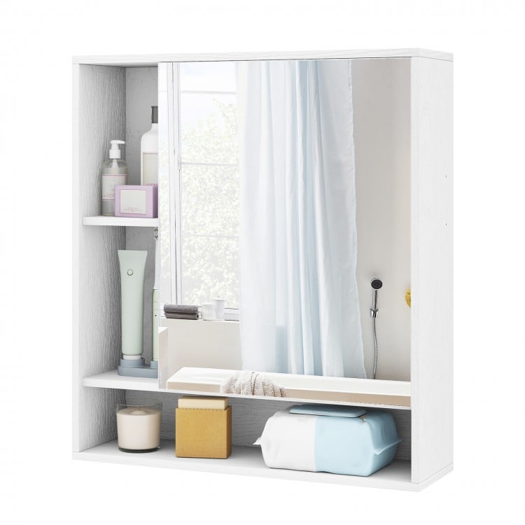 Wall Mounted Bathroom Cabinet with Mirror Single Door-White