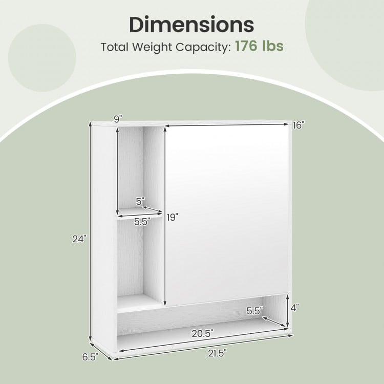 Wall Mounted Bathroom Cabinet with Mirror Single Door-White