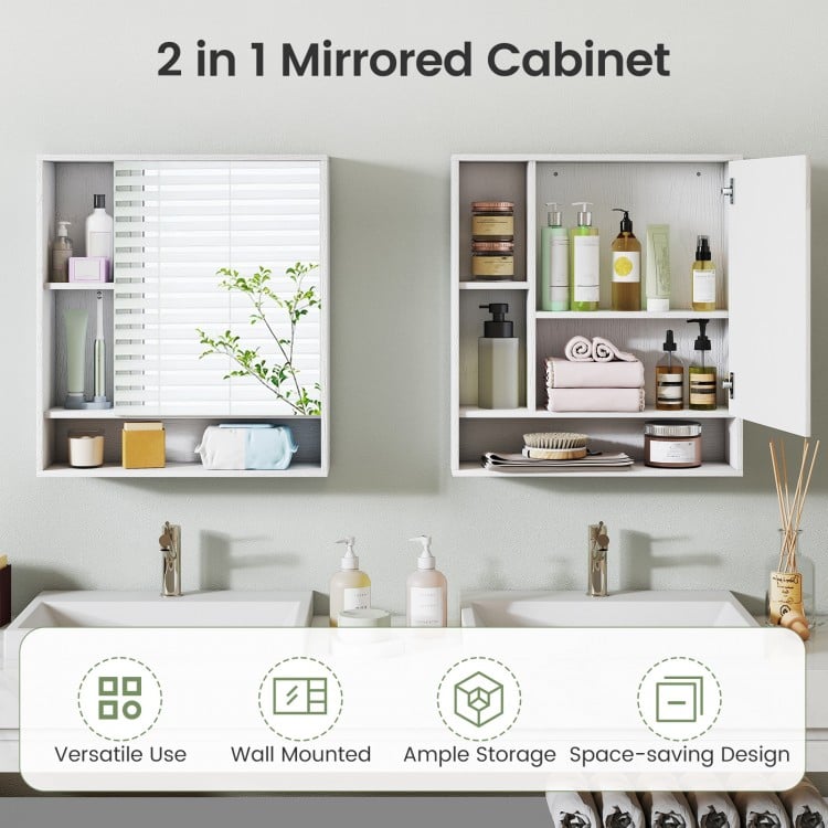 Wall Mounted Bathroom Cabinet with Mirror Single Door-White
