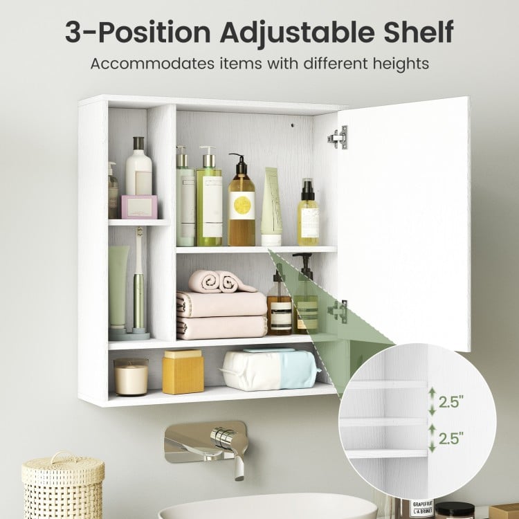 Wall Mounted Bathroom Cabinet with Mirror Single Door-White