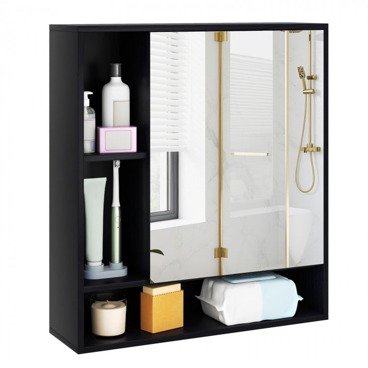 Wall Mounted Bathroom Cabinet with Mirror Single Door-Black