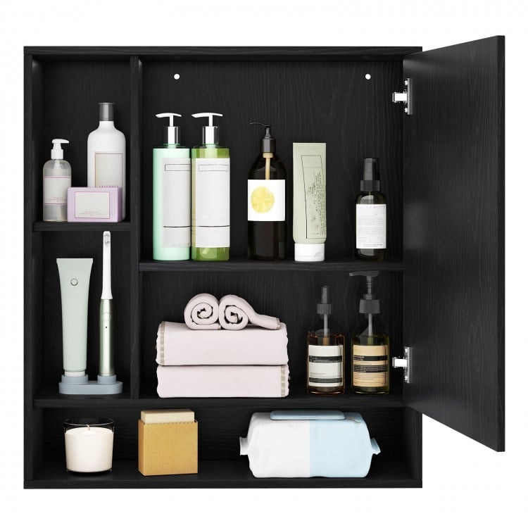 Wall Mounted Bathroom Cabinet with Mirror Single Door-Black