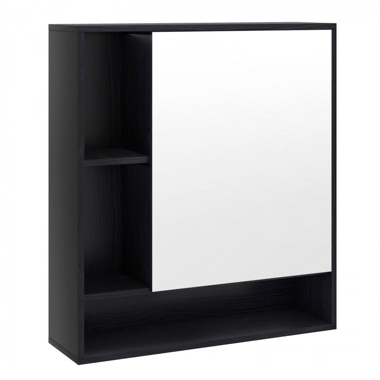 Wall Mounted Bathroom Cabinet with Mirror Single Door-Black
