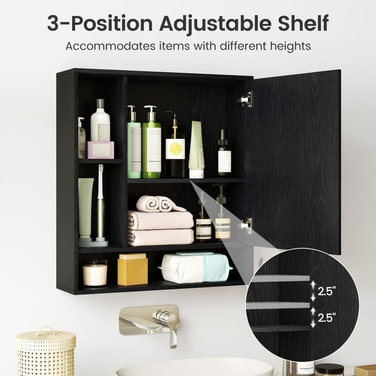 Wall Mounted Bathroom Cabinet with Mirror Single Door-Black
